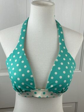 Victoria's Secret Aqua and White Polka Dot Halter Bikini Top M